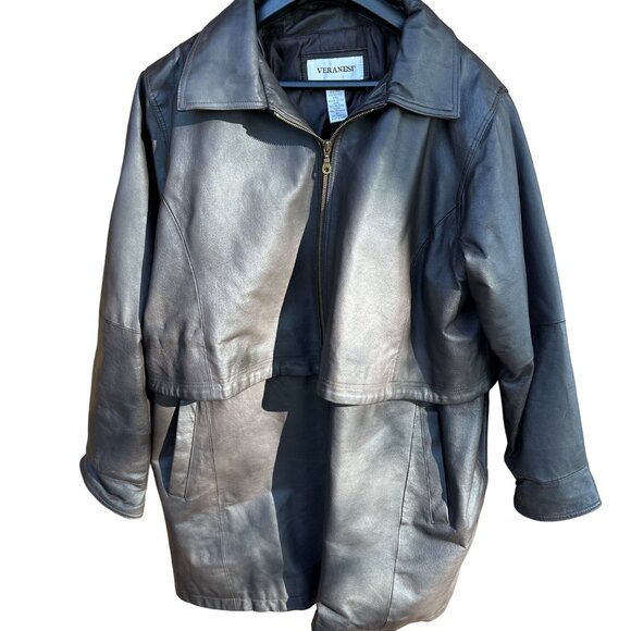 Vintage Veranesi Chocolate Brown 100% Leather Jacket Women's Mid- Length Coat Si - Picture 8 of 15